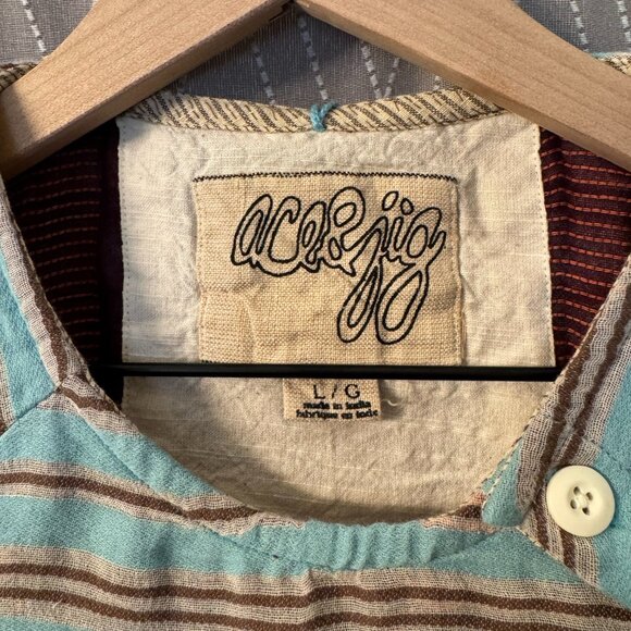 Ace & Jig Light Blue Striped Shirt with Tie Collar - L - Picture 7 of 11